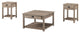 3-Piece Country Coffee Table and Side Table Set - Grey Wash