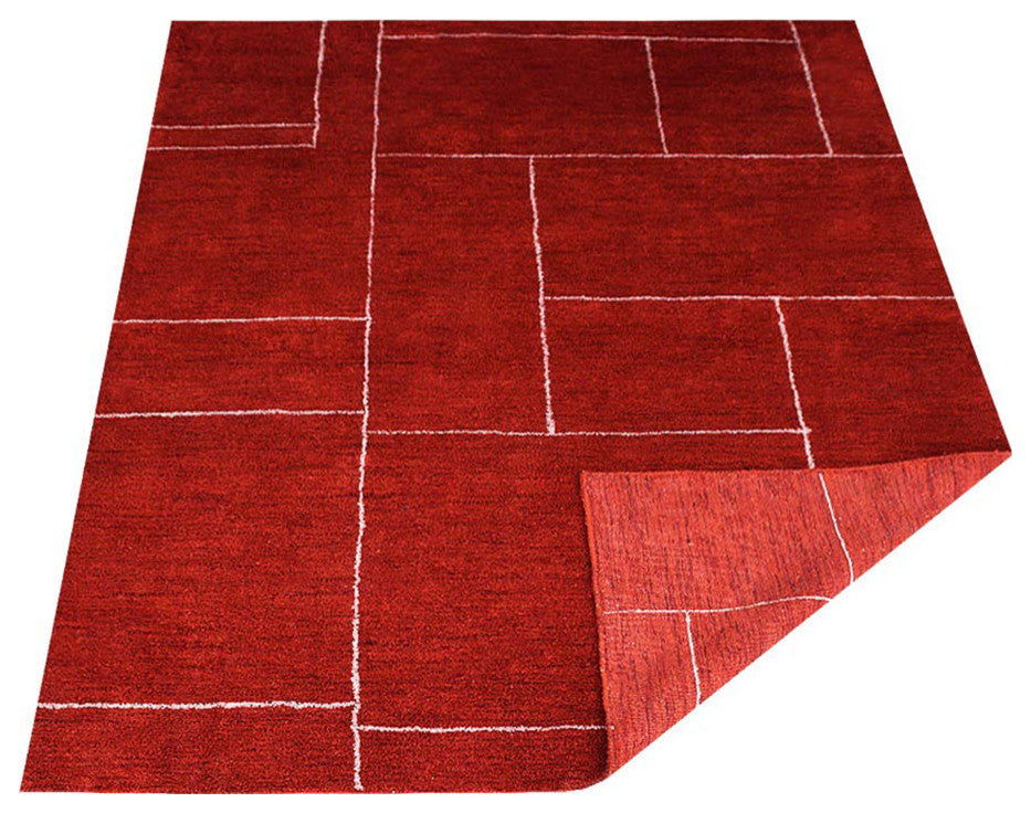 HAND KNOTTED LOOM SILK ECO-FRIENDLY AREA RUG-Rectangle,Light Red Beige,Geometric