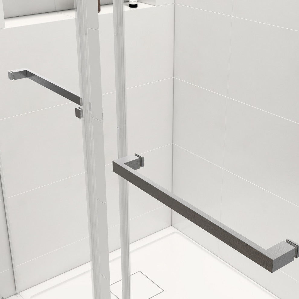 60"/76" Double Sliding Frameless Shower Door, Brushed Nickel