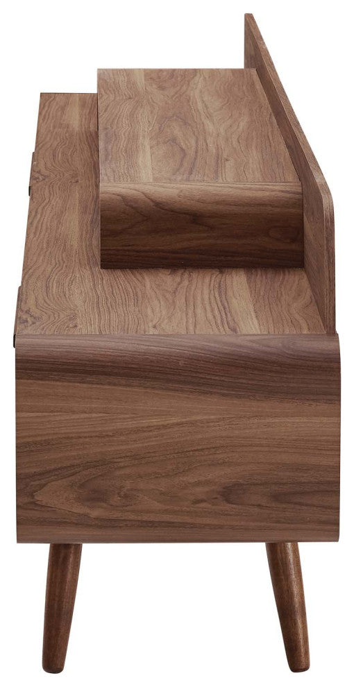 Modern Designer Lounge Media TV Stand Table, Wood, Natural Walnut Brown