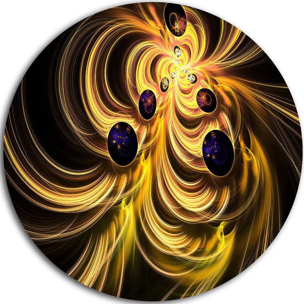 Yellow Fractal Flames, Abstract Digital Art Disc Metal Artwork, 36"