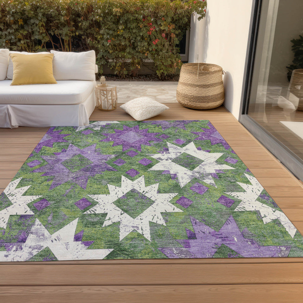Machine Washable Indoor/Outdoor Chantille ACN1879 Green 10' x 14' Rug