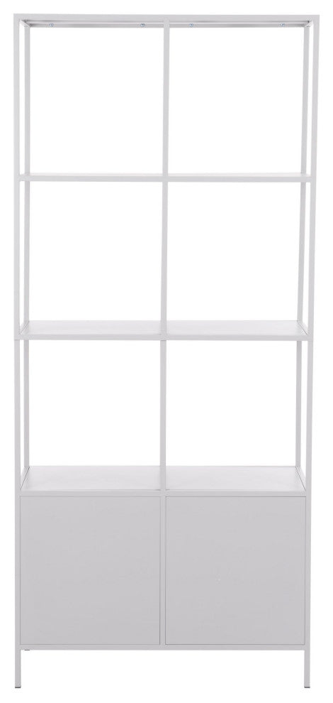 Bookcase Wall Shelf Rack, Steel Metal, Gray, Gold, Lounge Cafe Hospitality
