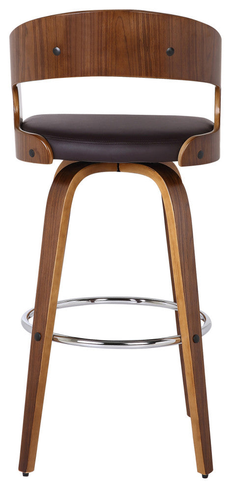 Brown Faux Leather Modern Walnut Wooden Bar Stool