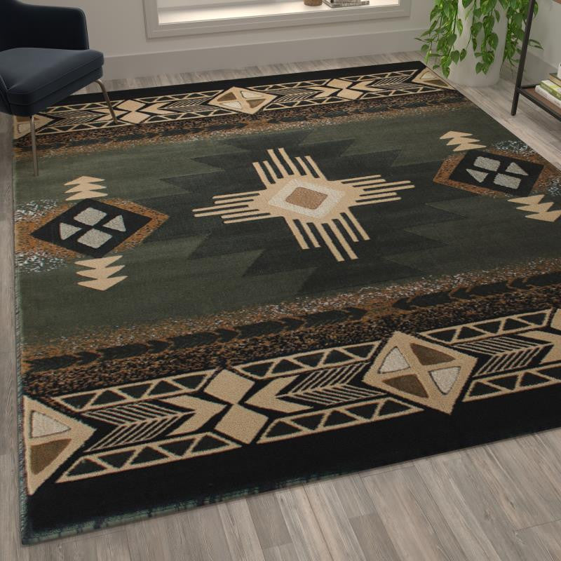 Mohave Collection Traditional Southwestern Style Area Rug, Sage, 8'' X 10''