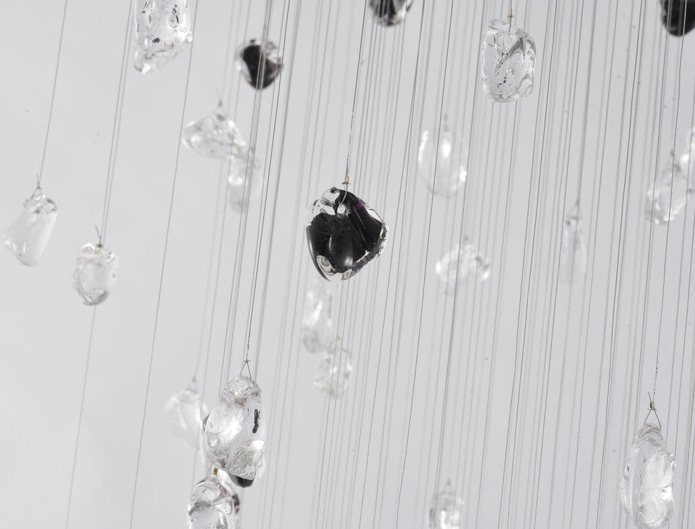 9-Light 22" Black Chandelier With Smoke And Clear Glass Stones