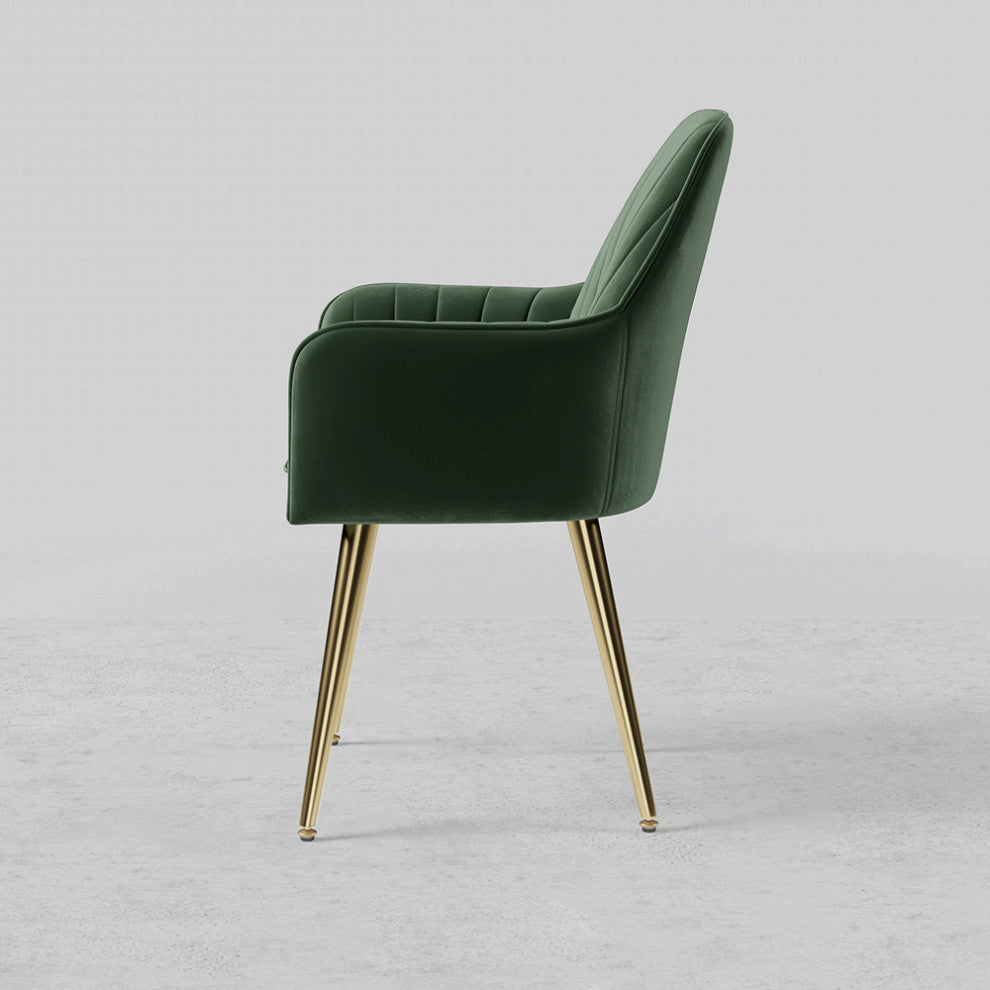 Modern Dining Chair Velvet Upholstered Dining Chairs With Arms, Set of 2, Green