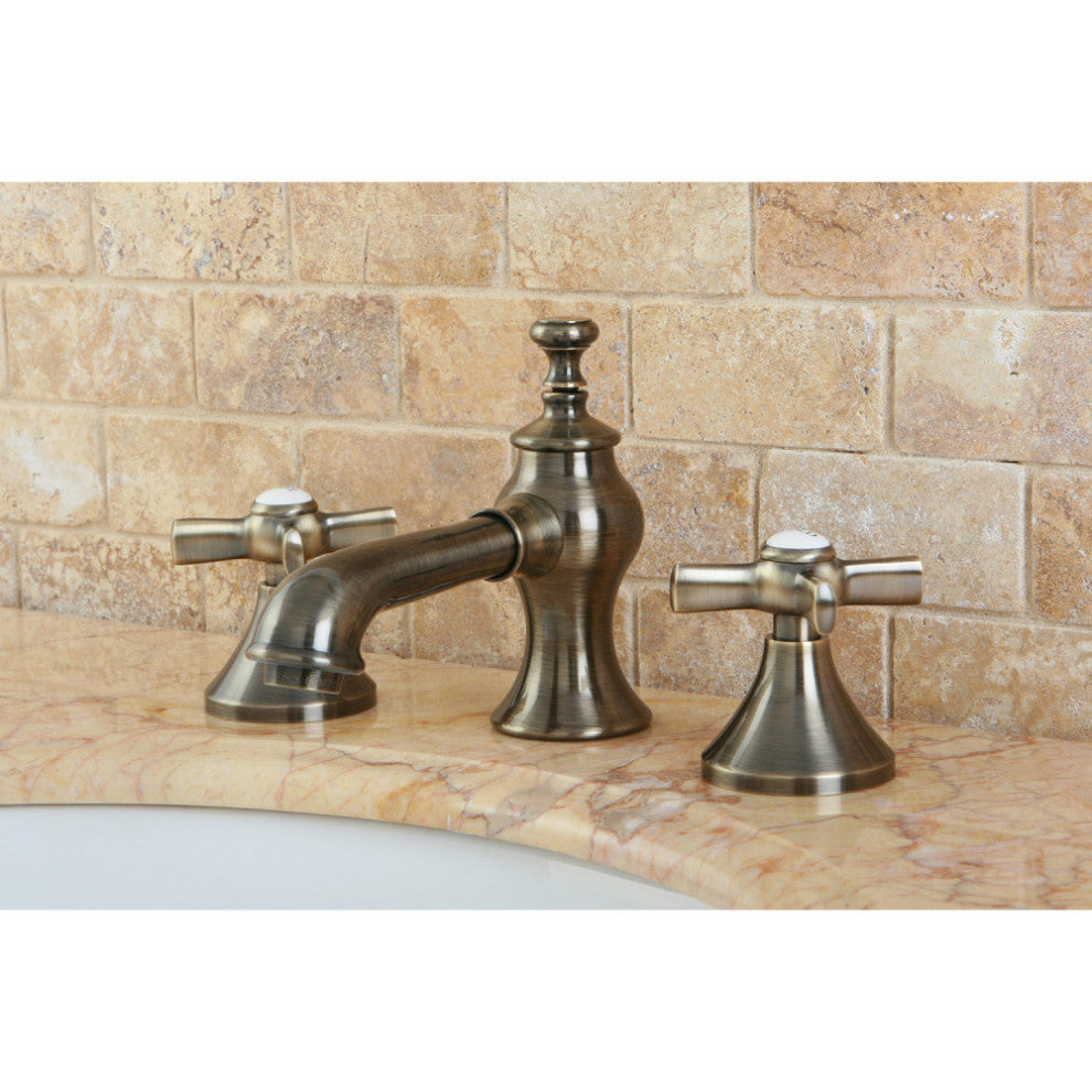 Kingston Brass Widespread Bathroom Faucet With Brass Pop-Up, Antique Brass