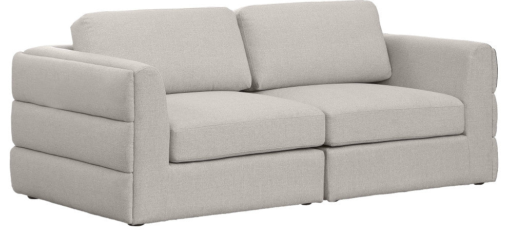 Beckham Linen Textured Fabric Upholstered 2-Piece Modular Sofa, Beige