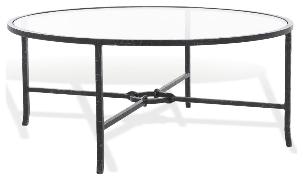 Safavieh Couture Tauri Metal Round Coffee Table, Black/Clear