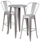 24'' Round Silver Metal Indoor-Outdoor Bar Table Set With 2 Cafe Barstools