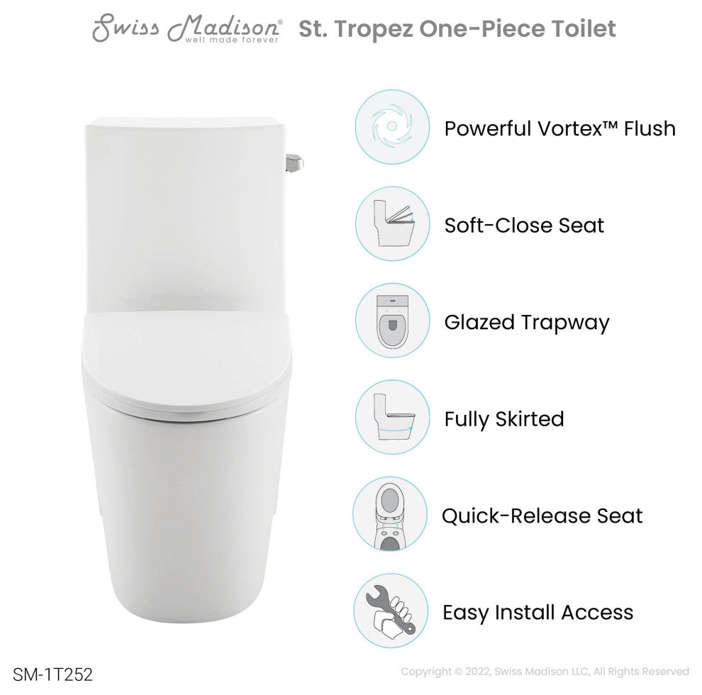 St. Tropez One Piece Elongated Toilet Right Side Flush 1.28 gpf