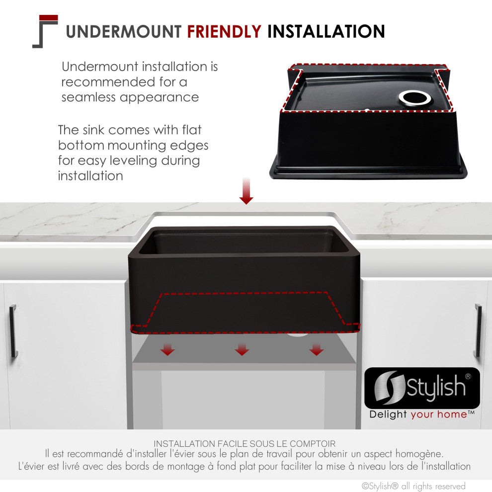 30" Undermount Workstation Single Bowl Black Granite Kitchen