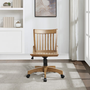 Deluxe Armless Wood Bankers Chair With Wood Seat, Medium Oak