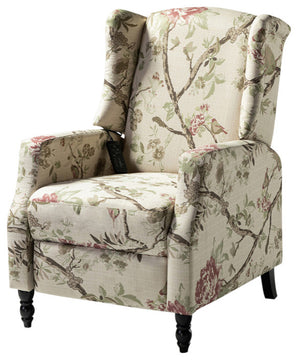 Upholstered Manual Recliner With Wingback, Bird