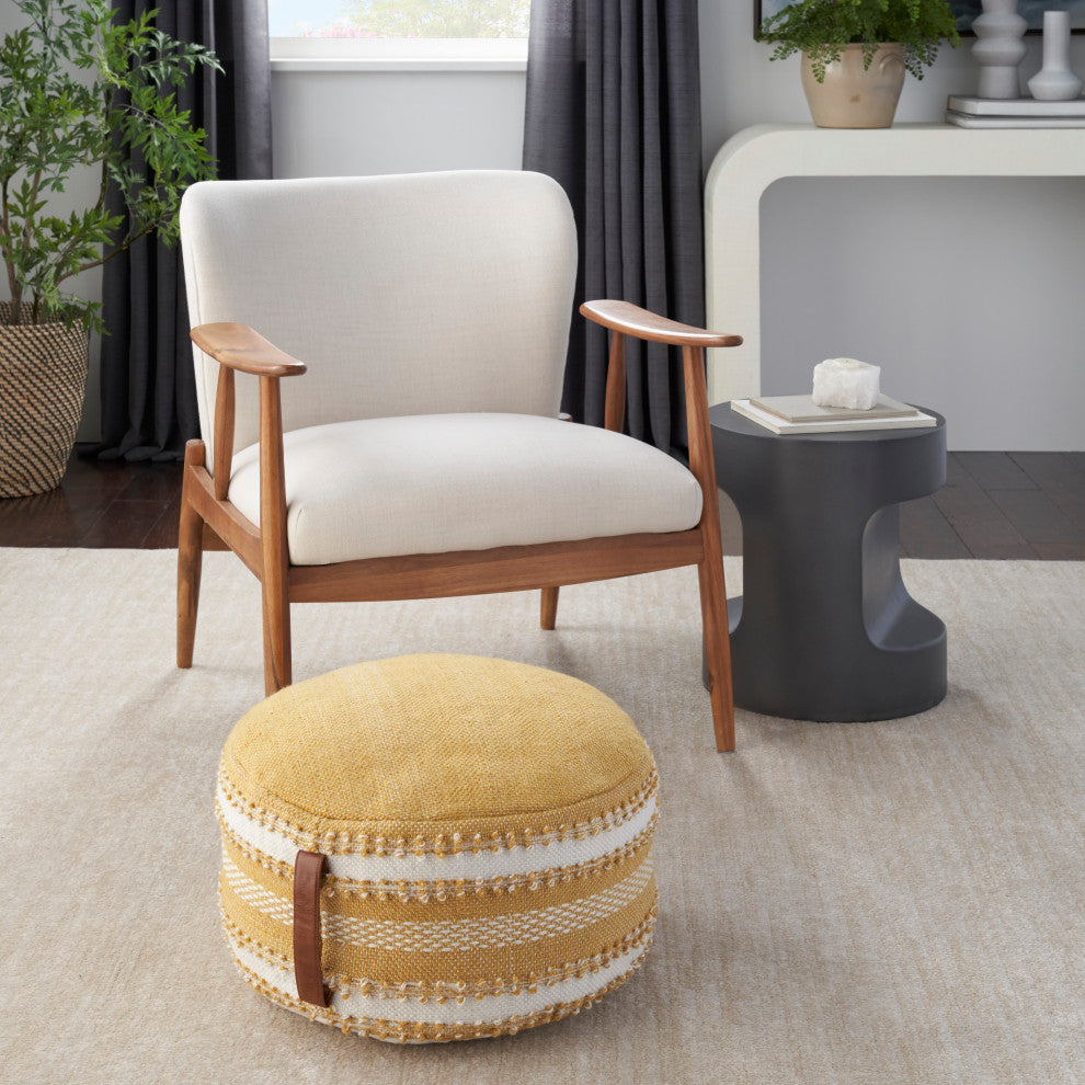 Mina Victory VJ088 Pouf, Yellow, 20" x 20" x 12"