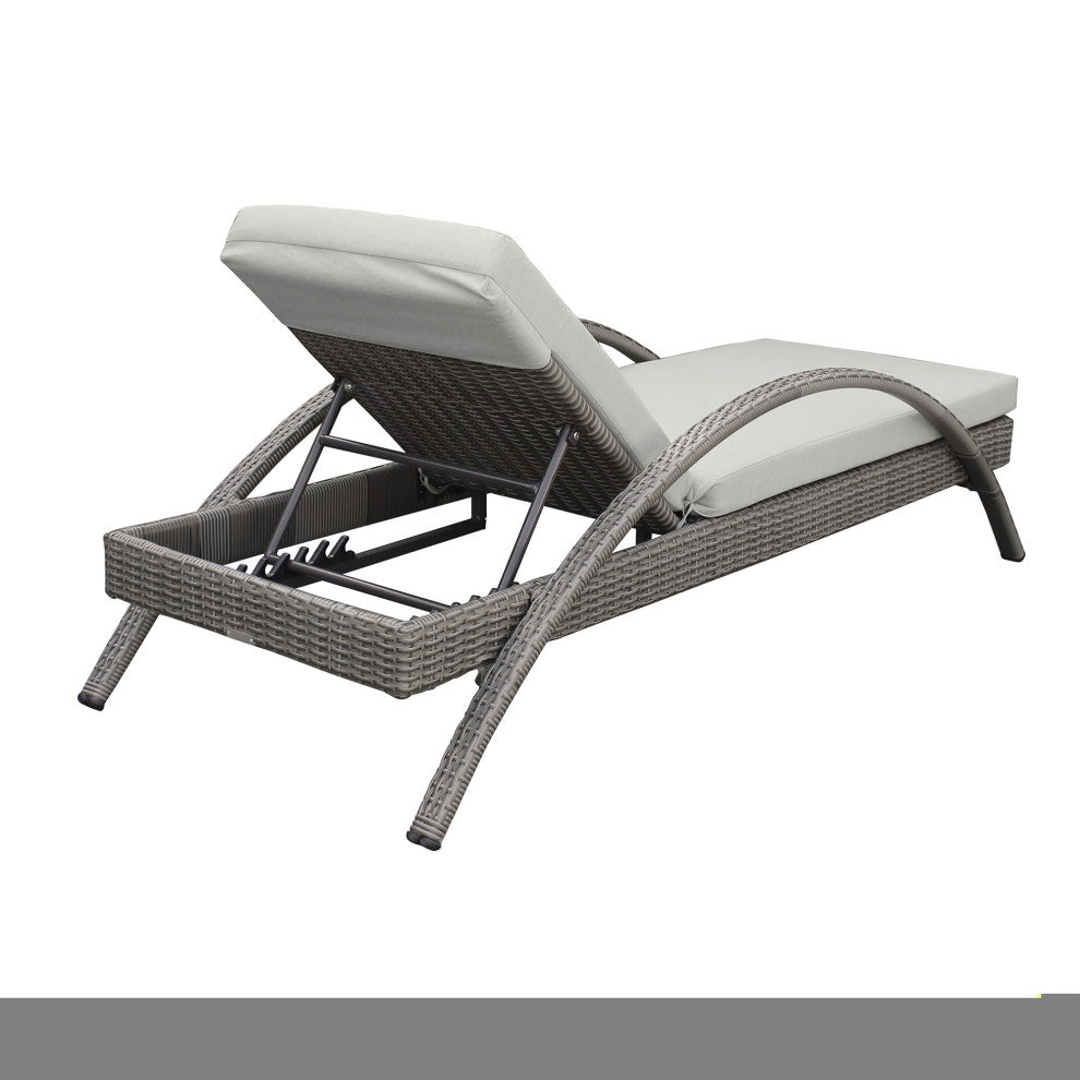 Aloha Adjustable Patio Outdoor Chaise Lounge Chair, Grey Wicker and Cushions