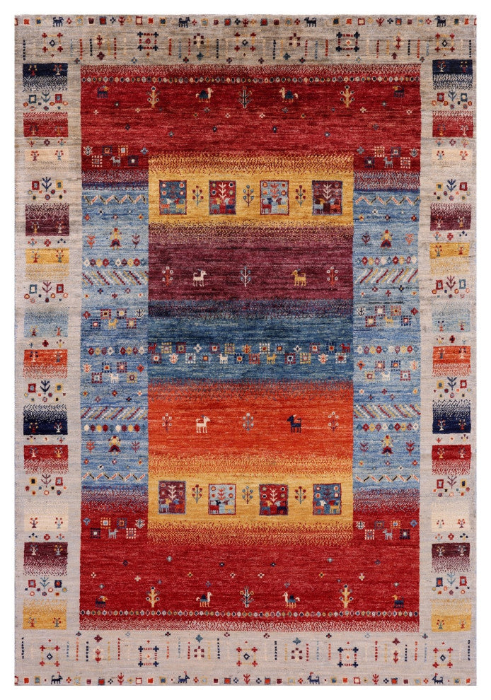 Persian Gabbeh Tribal Hand-Knotted Rug 4' 9" X 6' 10" Q5298