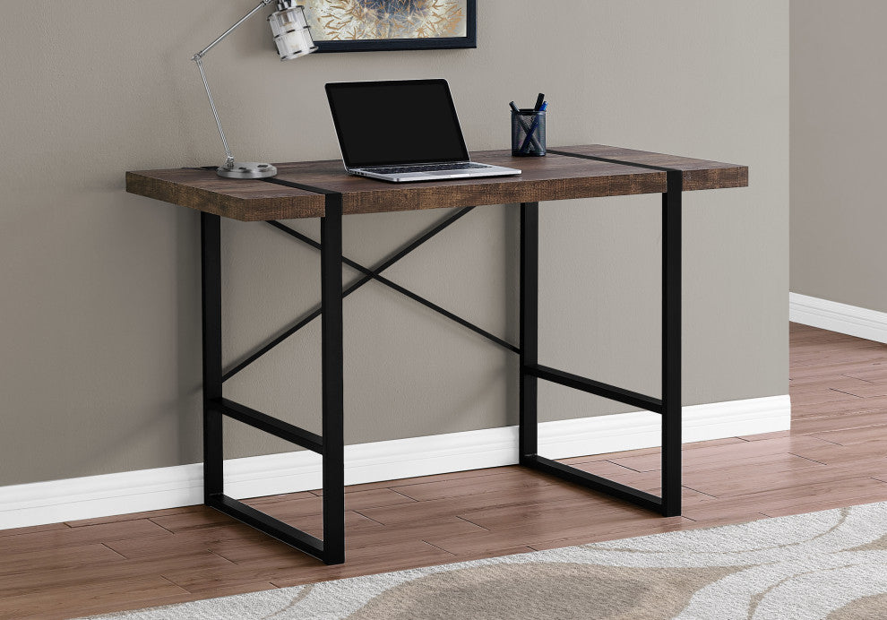 Computer Desk 48"L, Brown Reclaimed Wood, Black Metal