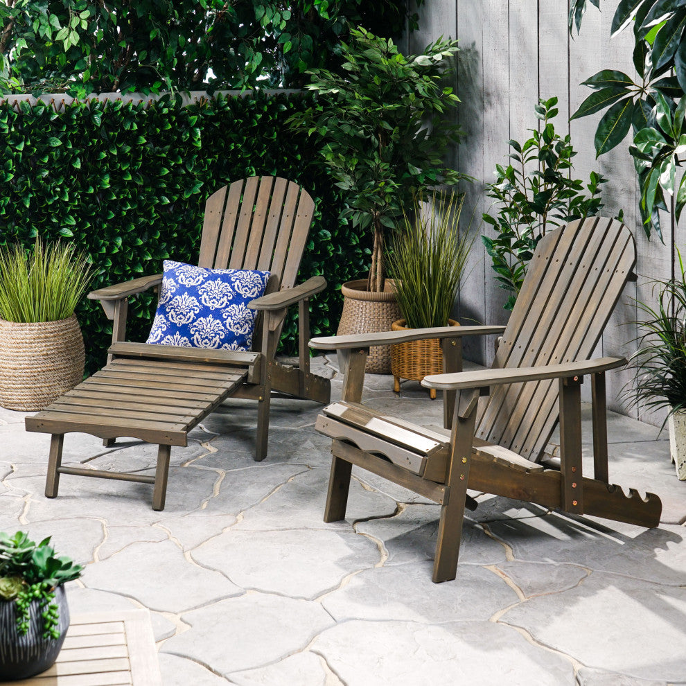 GDF Studio Katherine Outdoor Reclining Wood Adirondack Chairs, Set of 2, Gray