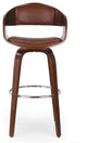 Midcentury Bar Stool, Curved Bentwood Frame and Faux Leather Seat, Cognac Brown