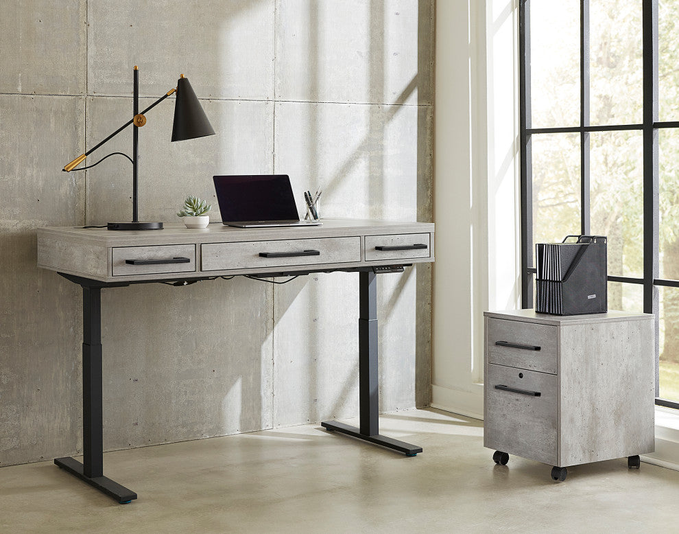Modern Wood Laminate Office Electronic Sit/Stand Desk, Concrete Gray