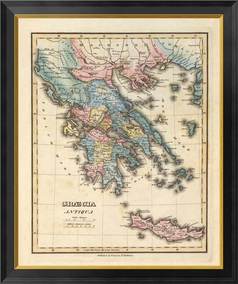 "Graecia Antiqua, 1823" Framed Canvas Giclee by Fielding Lucas, 29x34"