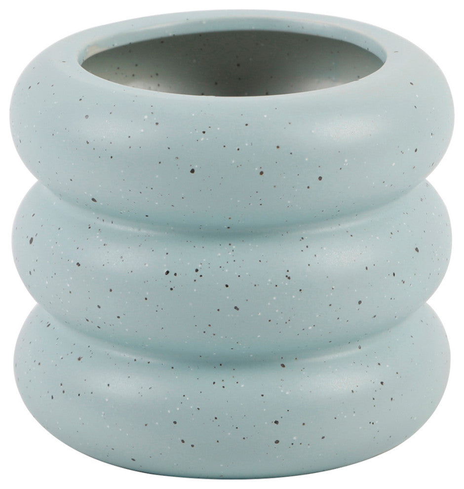 6" Ceramic Ribbed Pot Speckle Blue