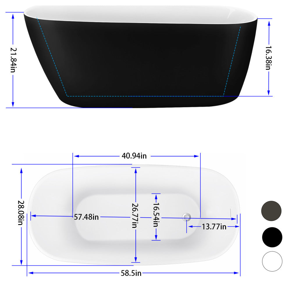GivingTree 59 in. Acrylic Freestanding Bathtub in Matte Black Soaking Tub