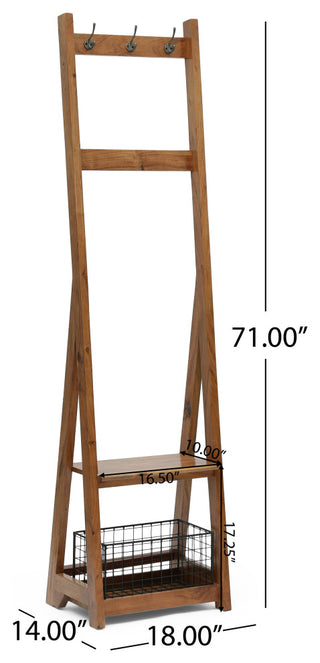 Motson Modern Industrial Handcrafted Acacia Wood Coat Rack with Bench Storage