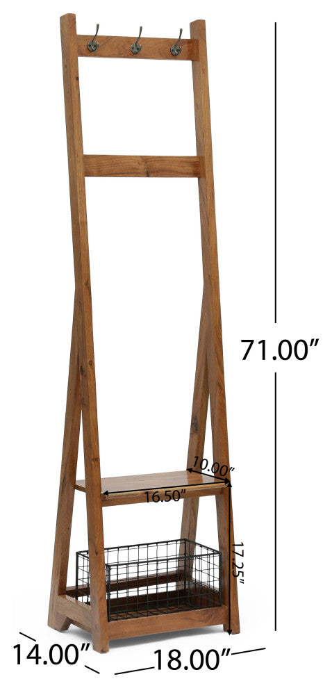 Motson Modern Industrial Handcrafted Acacia Wood Coat Rack with Bench Storage