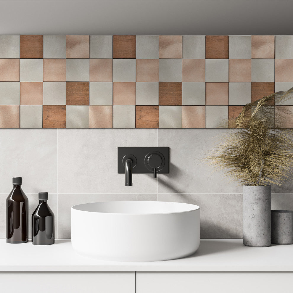 Mijas 11.97x11.97, Copper Peel-and-Stick Metal Mosaic Tile, Sample