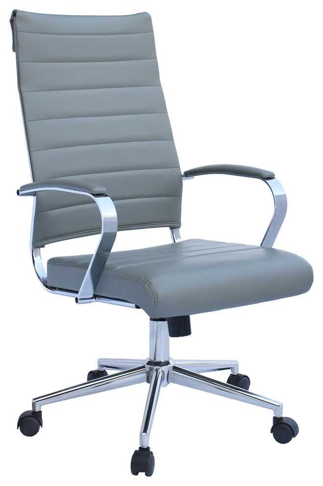 Ergonomic High Back Swivel Boss Ribbed PU Leather Office Chair Modern, Gray