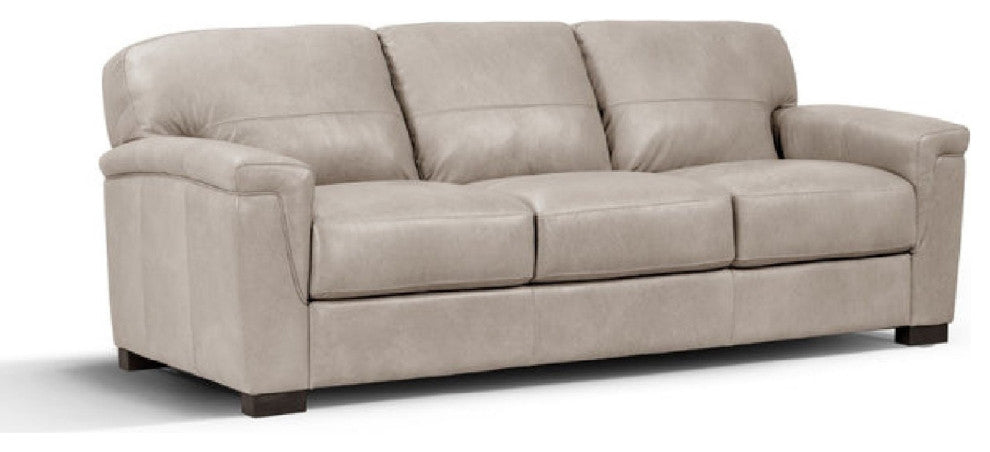Benzara BM275694 91" Sofa, T Cushion Back, Beige Genuine Leather, Padded Arms