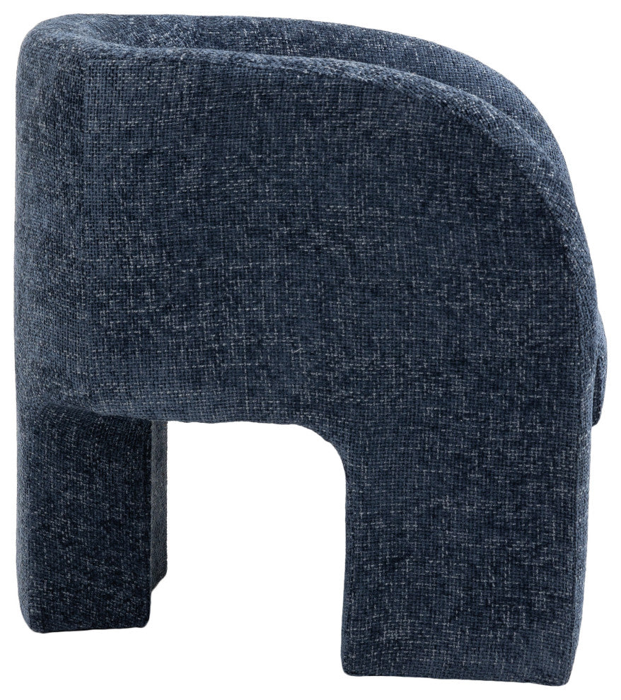 Sawyer Beige Weaved Polyester Fabric Accent Chair, Navy, Chenille Fabric