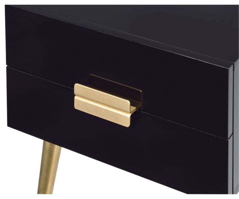 24" Black and Gold End Table With Two Drawers