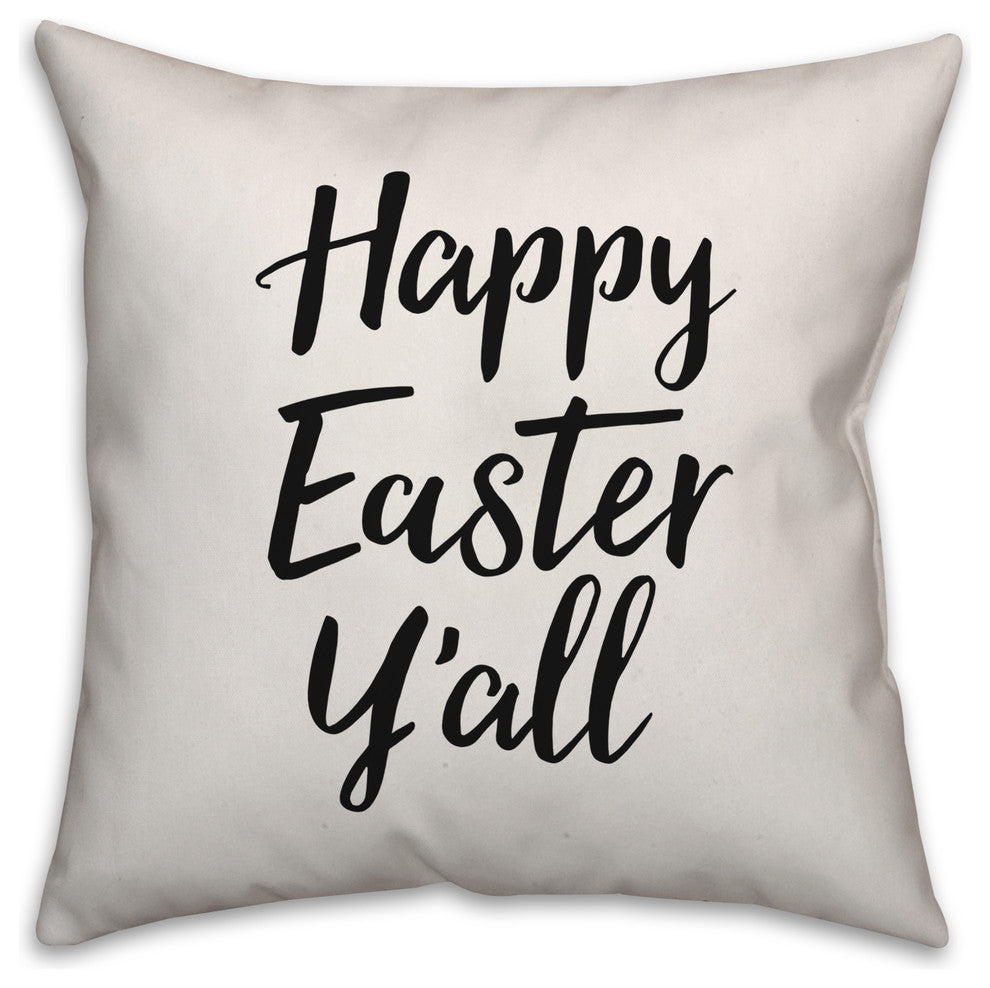 Black Script Happy Easter Y'all 18x18 Throw Pillow Cover