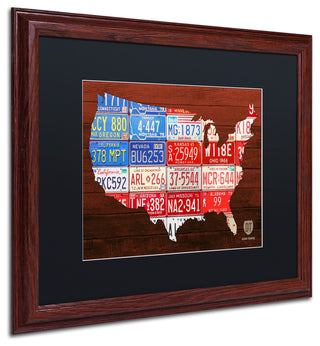 "USA Flag Map" Matted Framed Canvas Art by Design Turnpike
