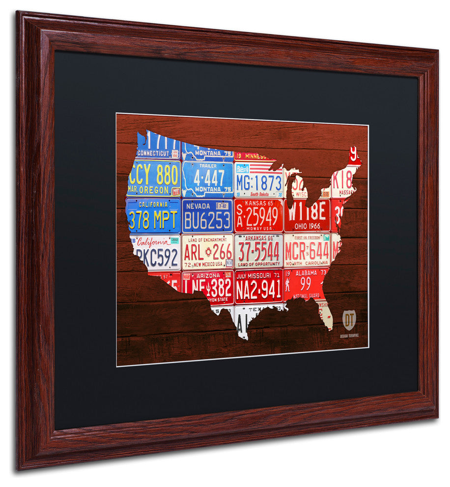 "USA Flag Map" Matted Framed Canvas Art by Design Turnpike