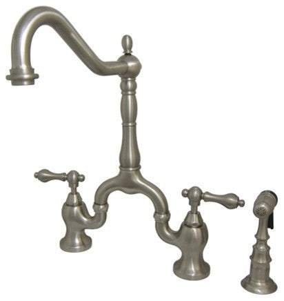 Kingston Brass Bridge Kitchen Faucet With Brass Sprayer, Brushed Nickel