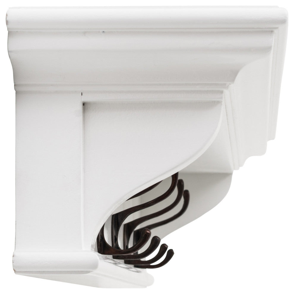 Classic White Wood Wide Four Hook Hanging Coat Rack