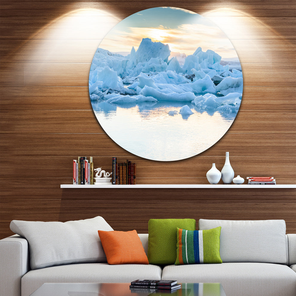 Icebergs In Glacier Lagoon, Seashore Disc Metal Wall Art, 11"