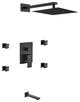 Aqua Piazza Set, 12" Square, Rain Shower, Tub Filler, 4 Jets, Matte Black