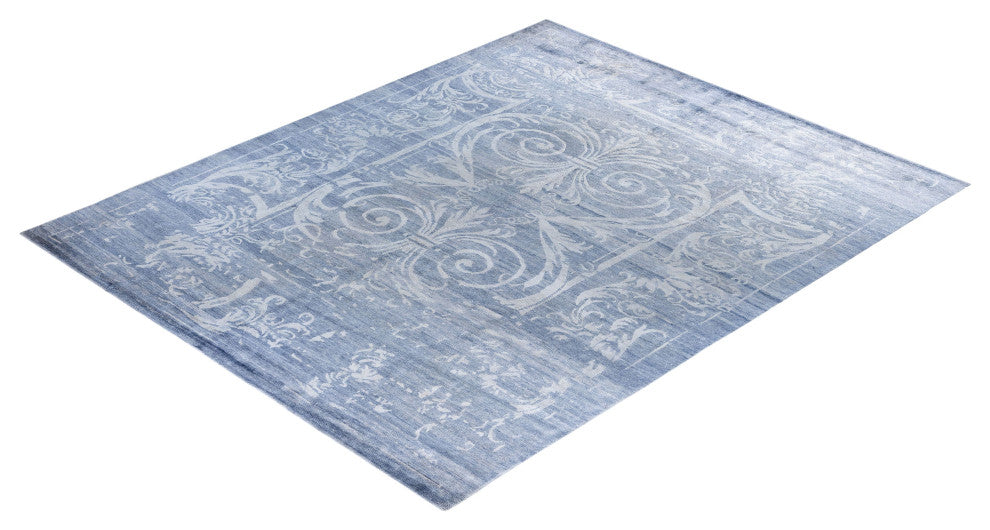 Modern, One-of-a-Kind Hand-Knotted Area Rug - Blue, 8' 1" x 10' 1"