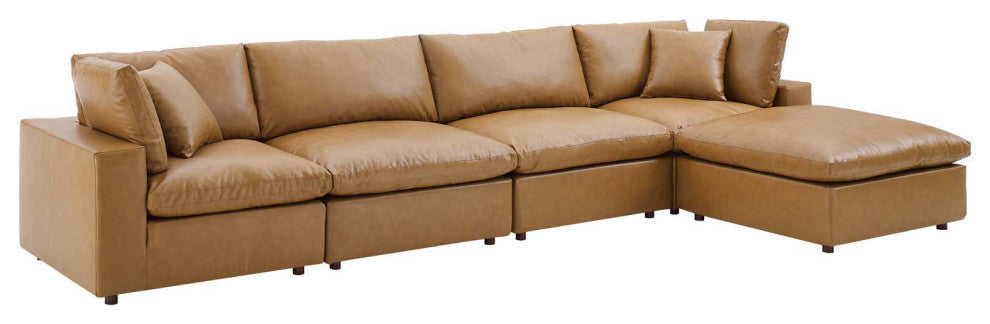 Commix Down Filled Overstuffed Vegan Leather 5-Piece Sectional Sofa - Tan
