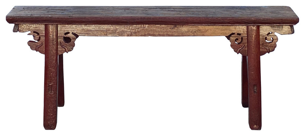 Vintage Brick Red Rural Village Rustic Slim Wood Seating Bench Hcs7359