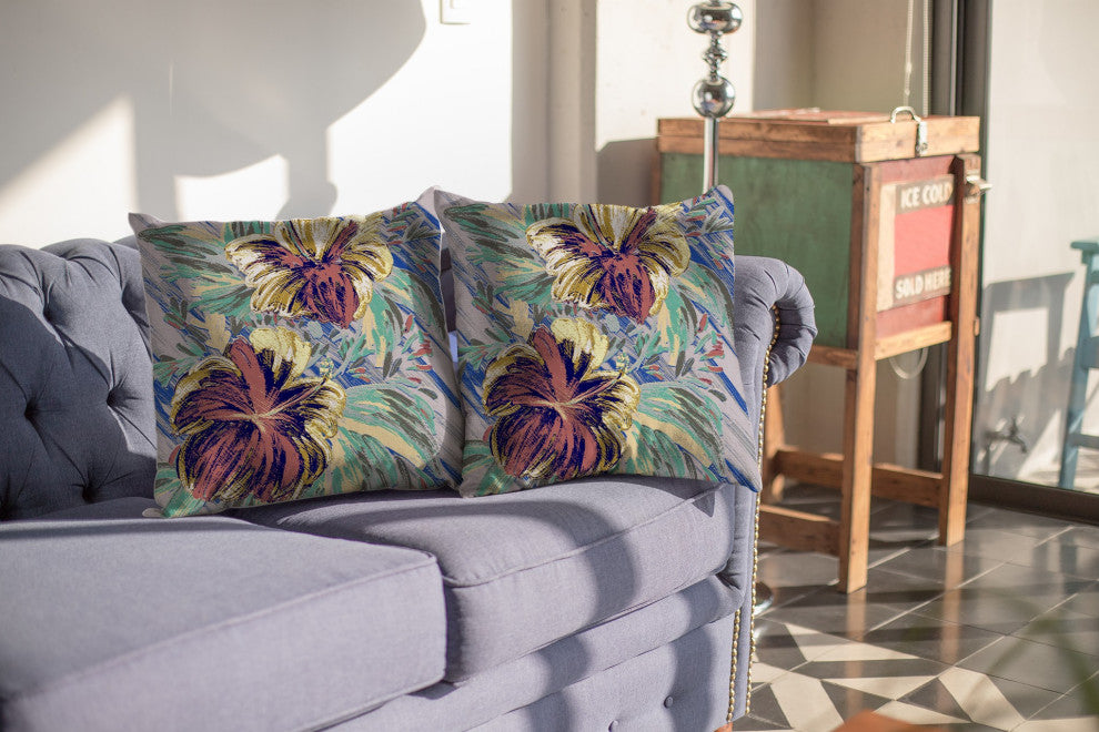 16 Terracotta Hibiscus Indoor Outdoor Throw Pillow