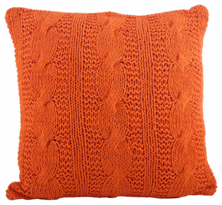 Cable Knit Design Throw Pillow, Tangerine