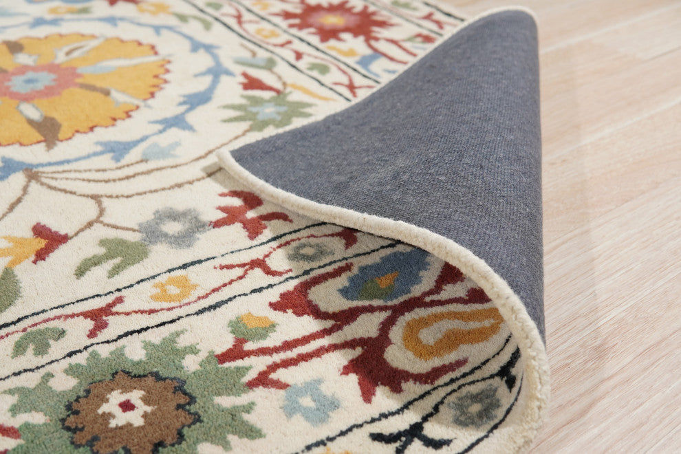 Ivory Transitional Floral Suzani Area Rug