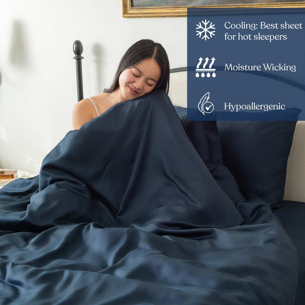 Delara 100% Eucalyptus Lyocell Tencel Bedding Sheet Bundle, Carbon, Twin, 75"x105"